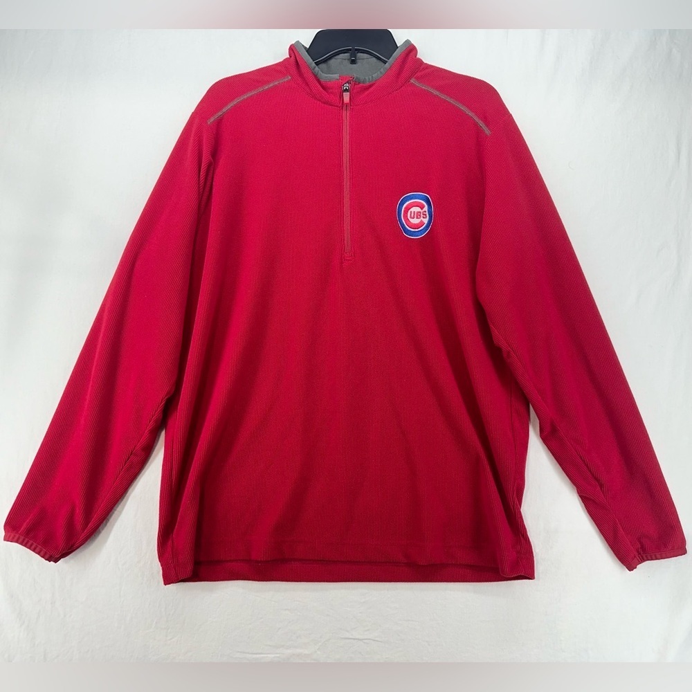 Antigua Chicago Cubs Red 1/4 Zip Sweatshirt Waffle Fleece Pullover Men's Large